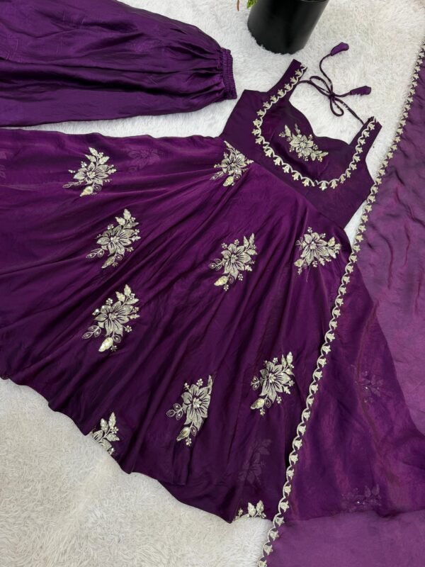 Fendy Silk Anarkali Gown Sharara Set with Heavy Embroidery for women festive wear