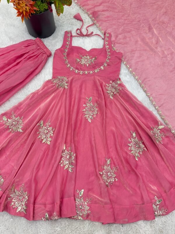 Fendy Silk Anarkali Gown Sharara Set with Heavy Embroidery for women festive wear