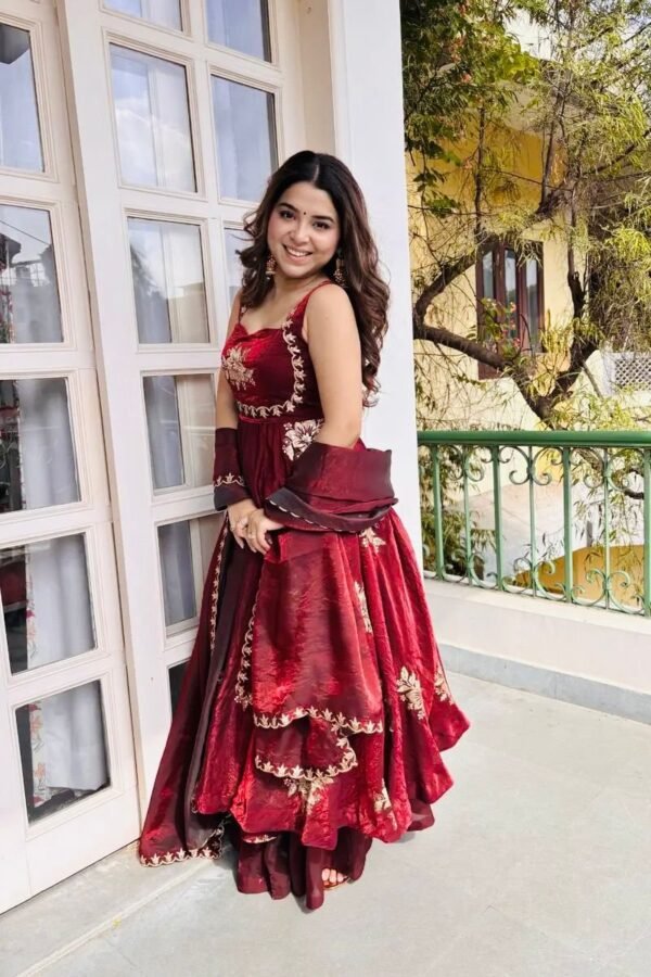 Fendy Silk Anarkali Gown Sharara Set with Heavy Embroidery for women festive wear