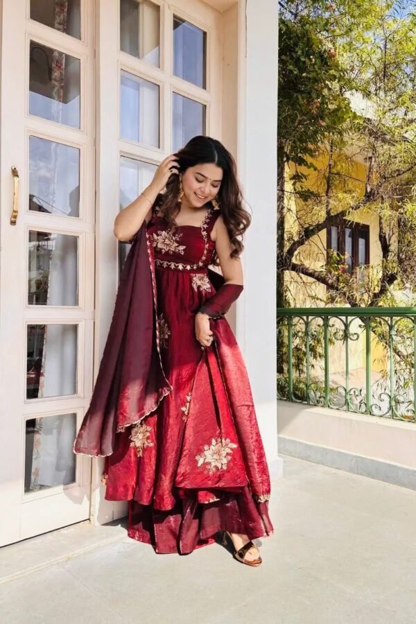Fendy Silk Anarkali Gown Sharara Set with Heavy Embroidery for women festive wear