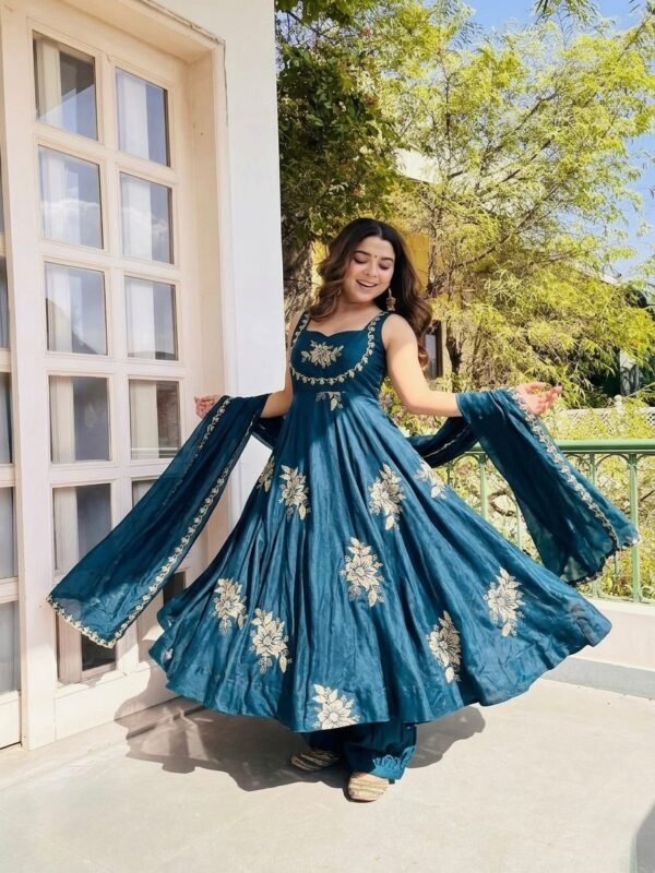 Fendy Silk Anarkali Gown Sharara Set with Heavy Embroidery for women festive wear