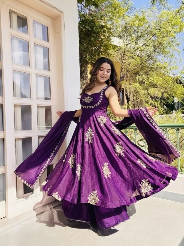 Fendy Silk Anarkali Gown Sharara Set with Heavy Embroidery for women festive wear