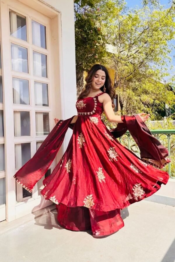 Fendy Silk Anarkali Gown Sharara Set with Heavy Embroidery for women festive wear