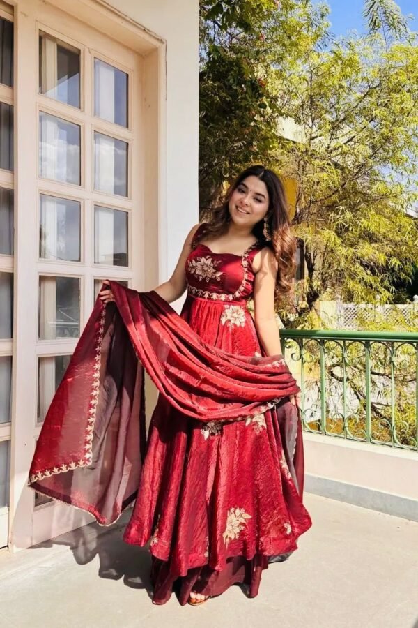 Fendy Silk Anarkali Gown Sharara Set with Heavy Embroidery for women festive wear