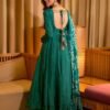 Elegant Green Chinnon Silk Anarkali Suit Set with Pant & Dupatta for women festive wear