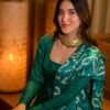 Elegant Green Chinnon Silk Anarkali Suit Set with Pant & Dupatta for women festive wear