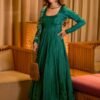 Elegant Green Chinnon Silk Anarkali Suit Set with Pant & Dupatta for women festive wear