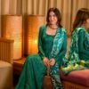 Elegant Green Chinnon Silk Anarkali Suit Set with Pant & Dupatta for women festive wear