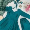 Elegant Green Chinnon Silk Anarkali Suit Set with Pant & Dupatta for women festive wear