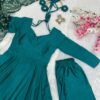 Elegant Green Chinnon Silk Anarkali Suit Set with Pant & Dupatta for women festive wear