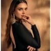 Black Sequin Zari Embroidered Anarkali Gown Set with Pant & Net Dupatta for women festive wear