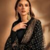 Black Sequin Zari Embroidered Anarkali Gown Set with Pant & Net Dupatta for women festive wear