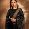 Black Sequin Zari Embroidered Anarkali Gown Set with Pant & Net Dupatta for women festive wear