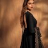 Black Sequin Zari Embroidered Anarkali Gown Set with Pant & Net Dupatta for women festive wear