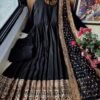 Black Sequin Zari Embroidered Anarkali Gown Set with Pant & Net Dupatta for women festive wear