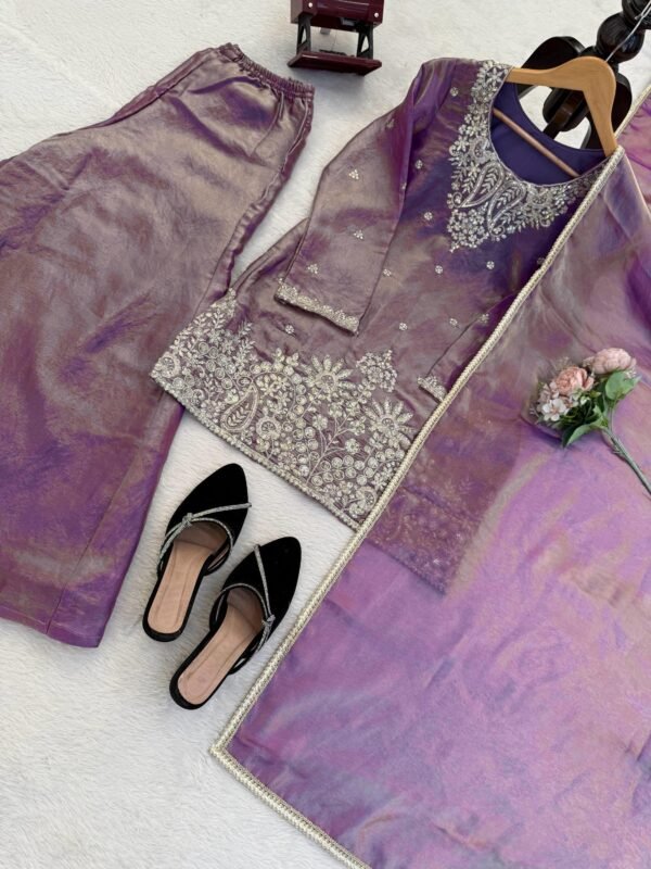 Teal Fendy Silk Kurti Palazzo Set with Dupatta for women festive wear