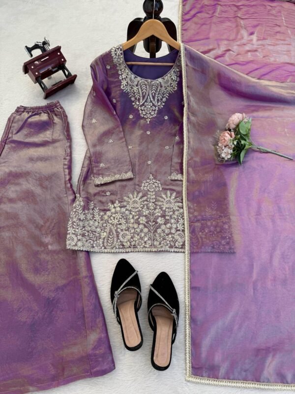 Teal Fendy Silk Kurti Palazzo Set with Dupatta for women festive wear
