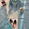 Teal Fendy Silk Kurti Palazzo Set with Dupatta for women festive wear