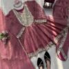 Rose Pink Mirror Work Anarkali Gown Set with Pant & Dupatta for women festive wear