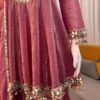 Rose Pink Mirror Work Anarkali Gown Set with Pant & Dupatta for women festive wear