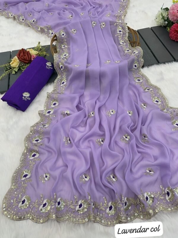Georgette Silk Saree with Sequence Work & Cutwork Border for women festive wear