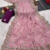 Georgette Silk Saree with Sequence Work & Cutwork Border for women festive wear