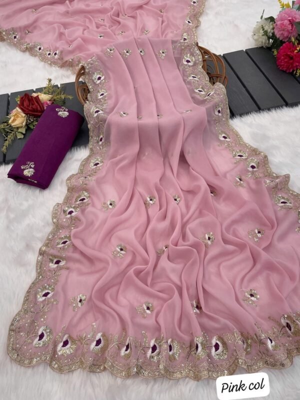 Georgette Silk Saree with Sequence Work & Cutwork Border for women festive wear