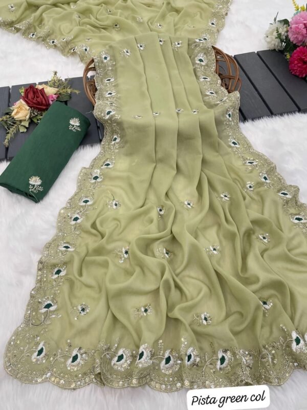 Georgette Silk Saree with Sequence Work & Cutwork Border for women festive wear