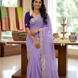 Georgette Silk Saree with Sequence Work & Cutwork Border for women festive wear