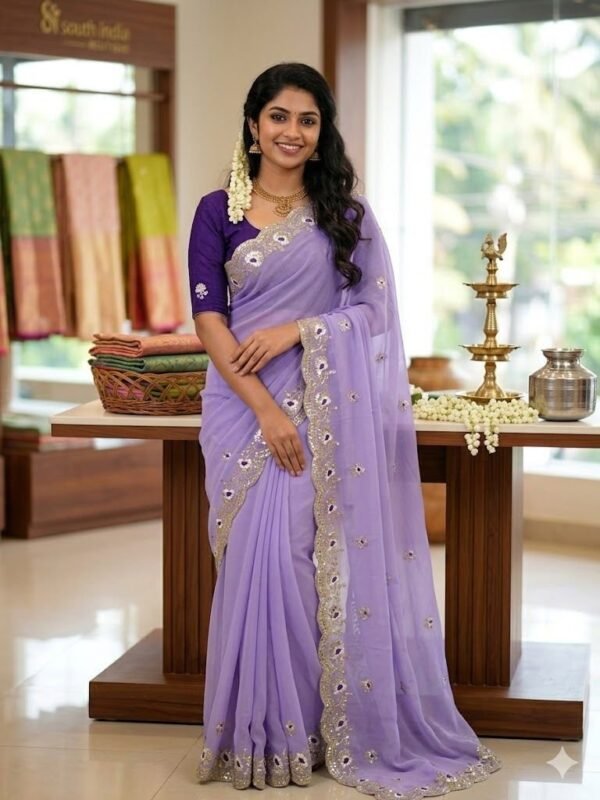 Georgette Silk Saree with Sequence Work & Cutwork Border for women festive wear