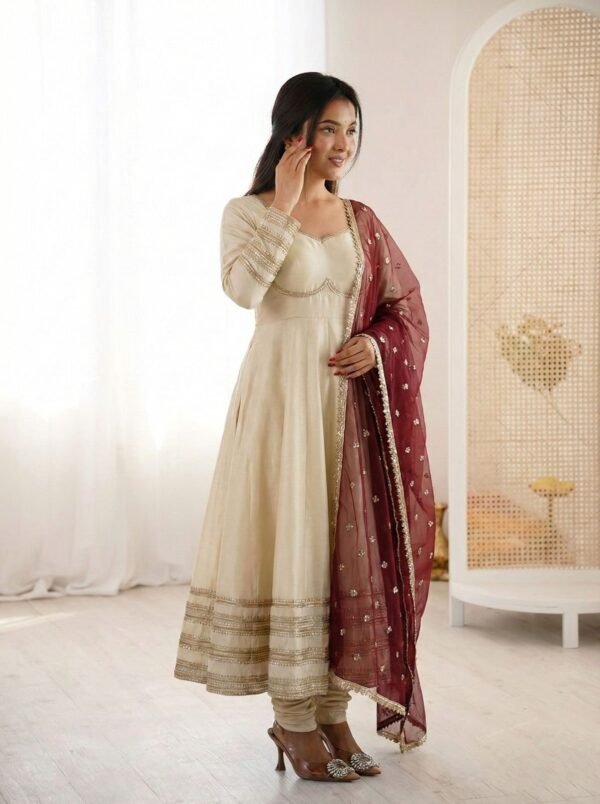 Anarkali Gown Set with Heavy Lace Work & Georgette Dupatta for women festive wear