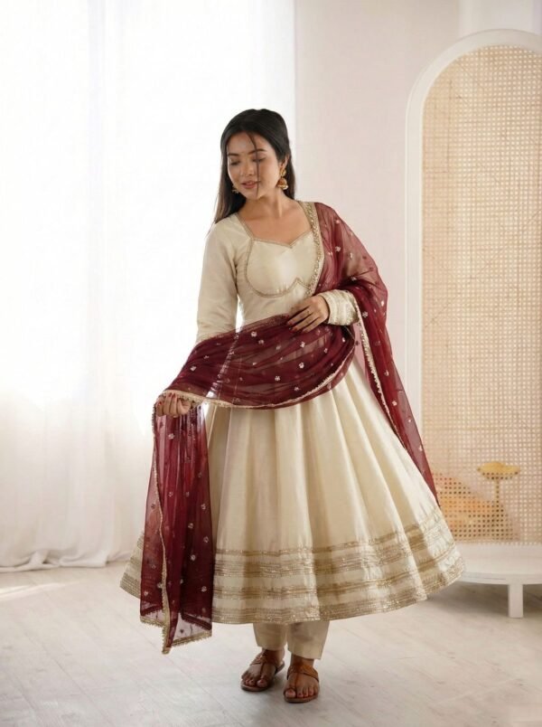 Anarkali Gown Set with Heavy Lace Work & Georgette Dupatta for women festive wear