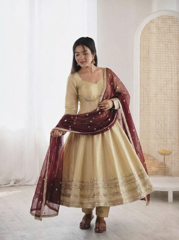 Anarkali Gown Set with Heavy Lace Work & Georgette Dupatta for women festive wear