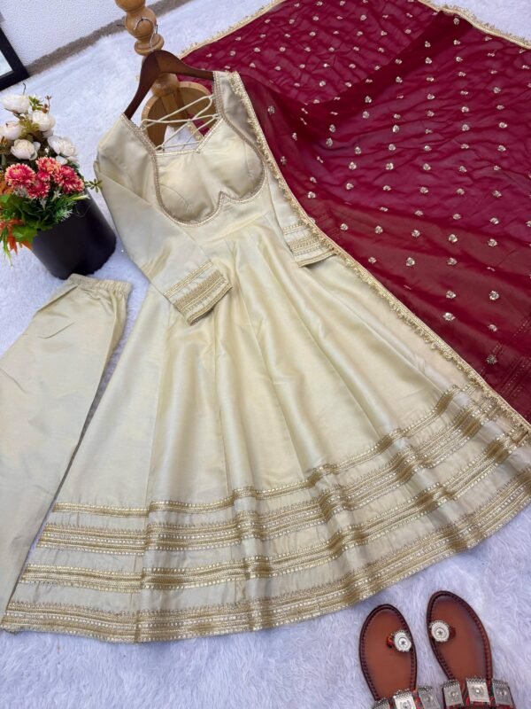 Anarkali Gown Set with Heavy Lace Work & Georgette Dupatta for women festive wear