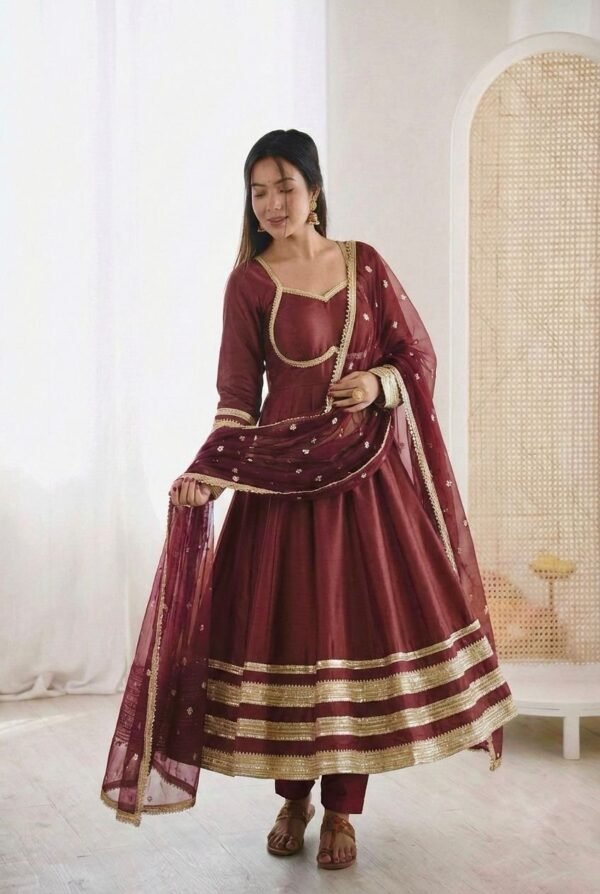 Anarkali Gown Set with Heavy Lace Work & Georgette Dupatta for women festive wear