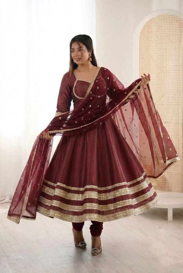 Anarkali Gown Set with Heavy Lace Work & Georgette Dupatta for women festive wear