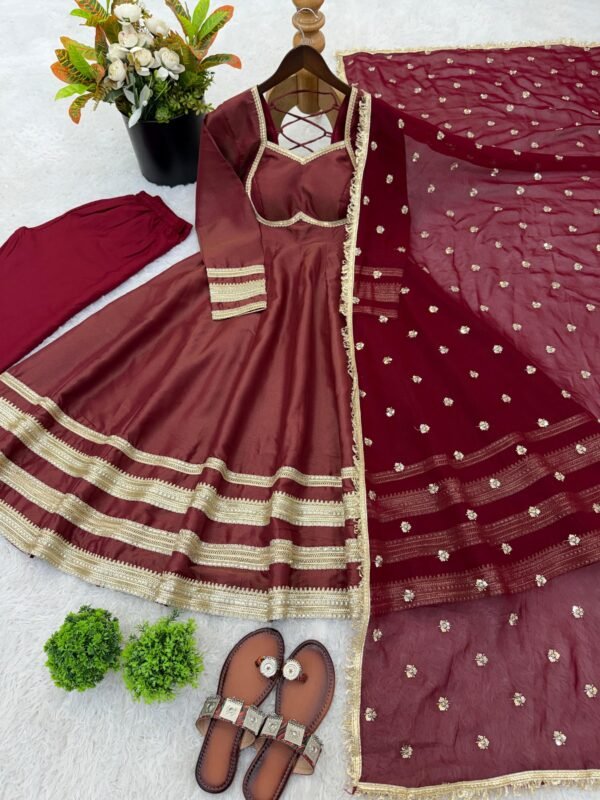 Anarkali Gown Set with Heavy Lace Work & Georgette Dupatta for women festive wear
