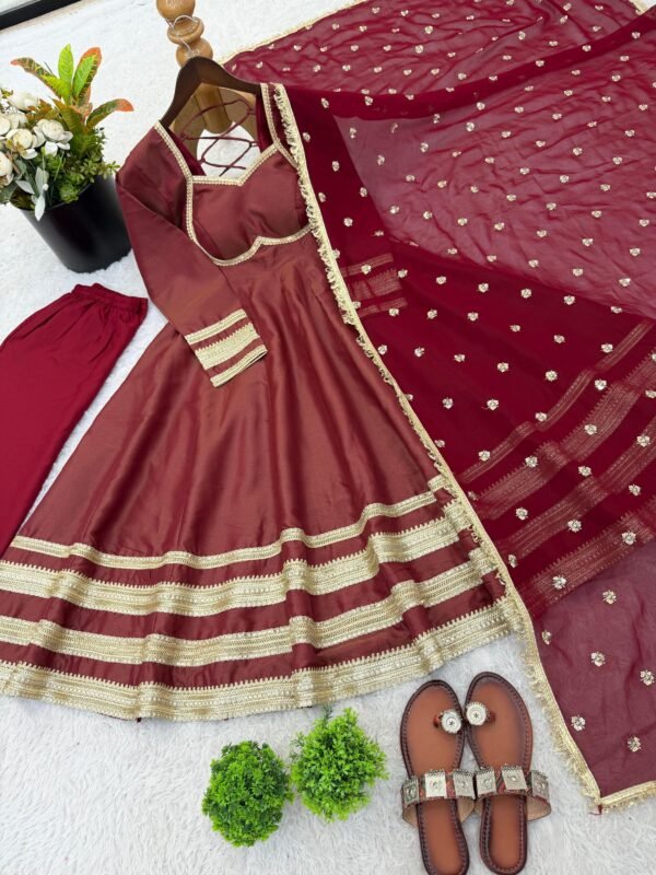 Anarkali Gown Set with Heavy Lace Work & Georgette Dupatta for women festive wear