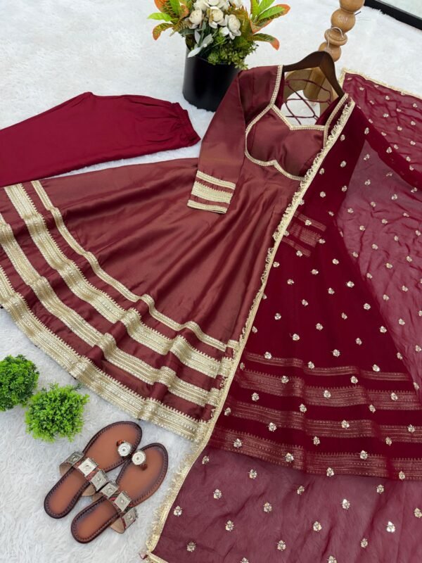 Anarkali Gown Set with Heavy Lace Work & Georgette Dupatta for women festive wear