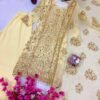 Yellow Georgette Embroidered Kurti Palazzo Set with Dupatta for women festive wear