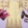 Yellow Georgette Embroidered Kurti Palazzo Set with Dupatta for women festive wear