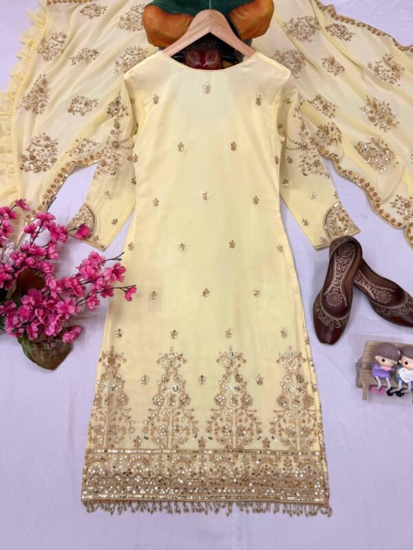 Yellow Georgette Embroidered Kurti Palazzo Set with Dupatta for women festive wear