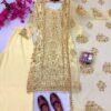 Yellow Georgette Embroidered Kurti Palazzo Set with Dupatta for women festive wear