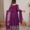 Purple Faux Georgette Embroidered Anarkali Gown Set with Pant & Dupatta for women festive wear