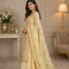 Yellow Georgette Embroidered Kurti Palazzo Set with Dupatta for women festive wear