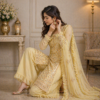 Yellow Georgette Embroidered Kurti Palazzo Set with Dupatta for women festive wear