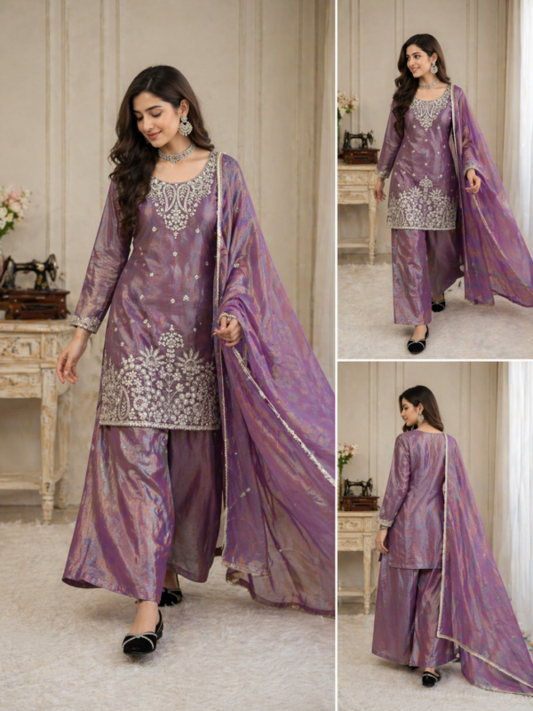 teal fendy silk kurti palazzo set with dupatta