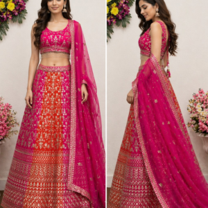 bridal pink faux georgette lehenga choli set with dupatta