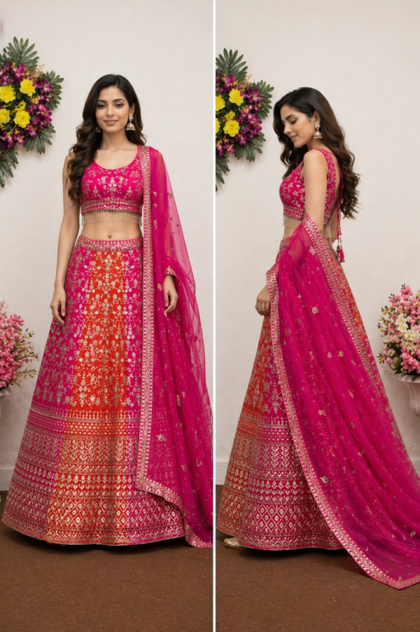 bridal pink faux georgette lehenga choli set with dupatta