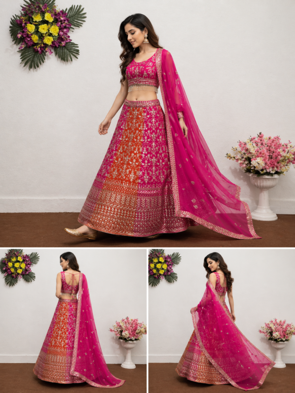 bridal pink faux georgette lehenga choli set with dupatta